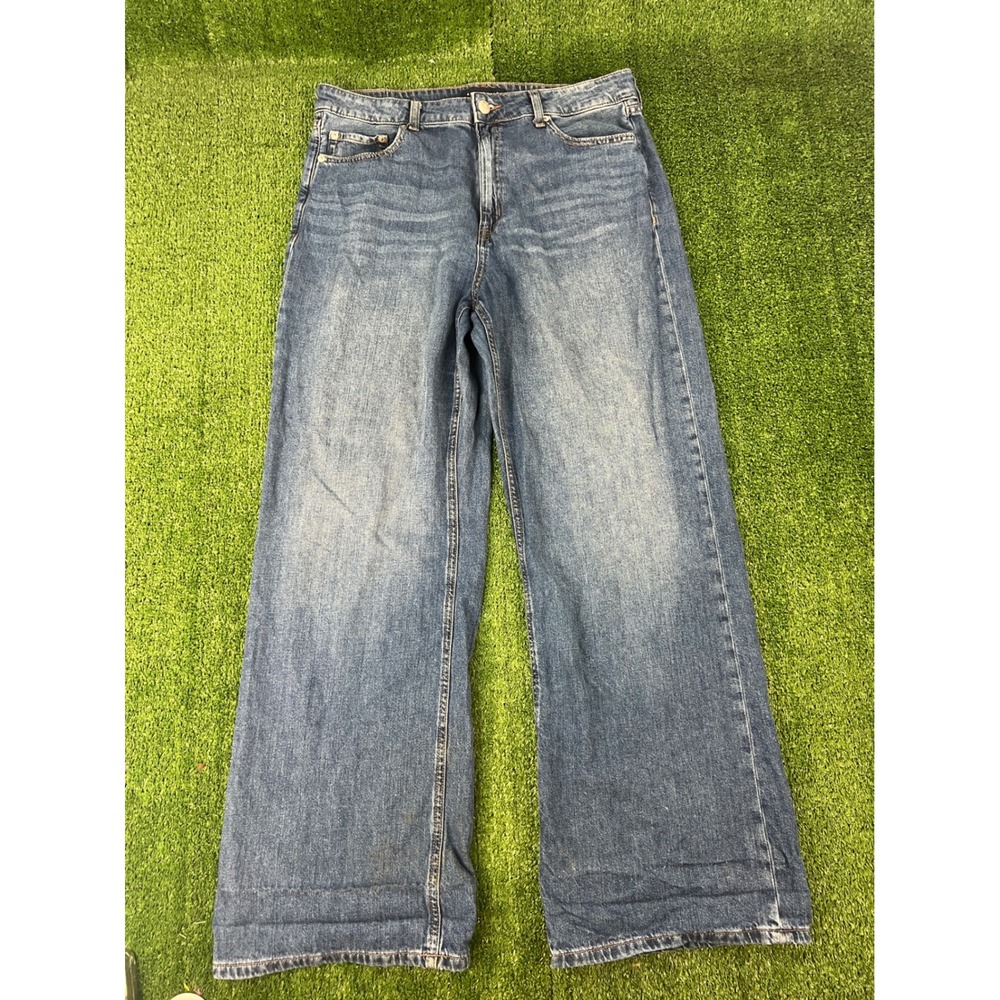 Aeropostale Womens High Rise Wide Leg Jeans Medium Wash Blue Cotton Size 14